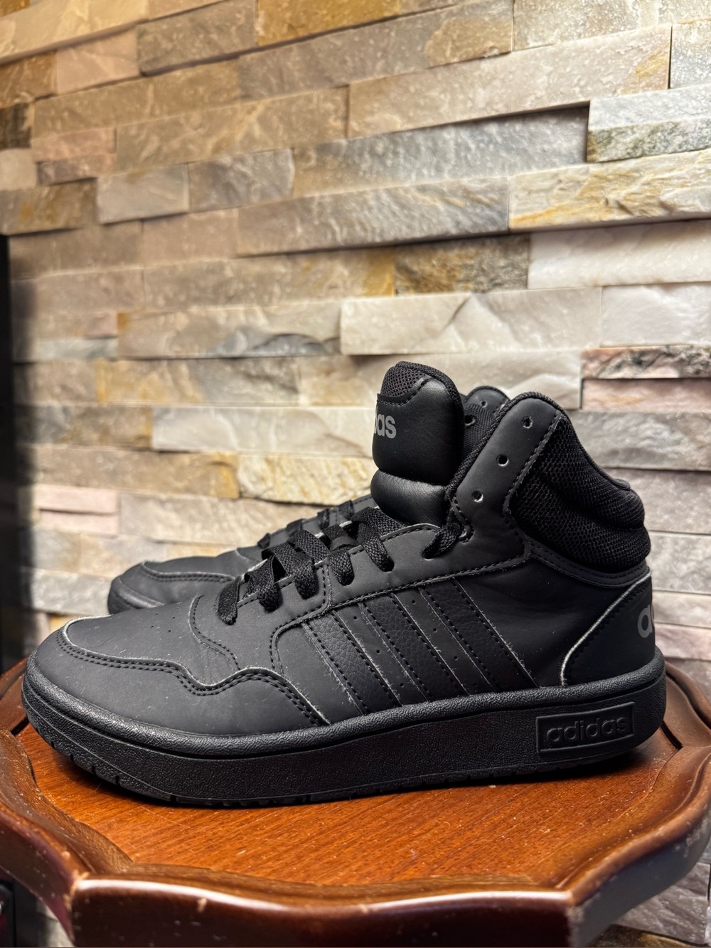 Size 4.5 Adidas Hoops 3.0 Mid Lifestyle Black Mid Cut  Basketball Shoes Sneakers
